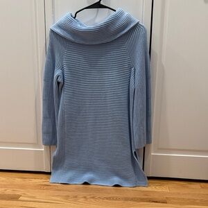 Lands' End Light Blue Ribbed Cowl-Neck Sweater